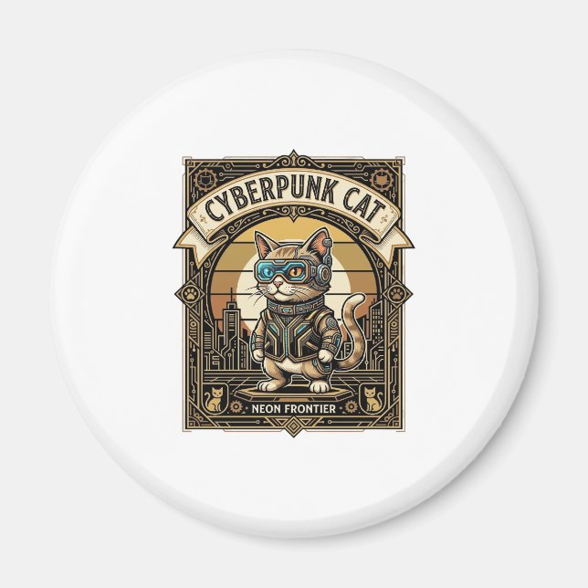 Cyberpunk Katt Katt Cyberpunk Vintage Magnet (Framsidan)