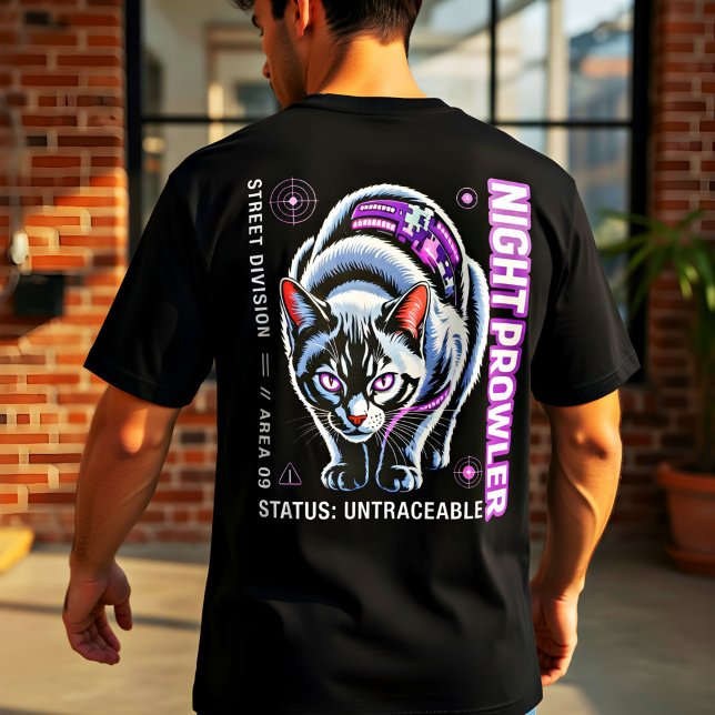 Cyberpunk Katt Tröja Neon Natt Prowler Tech Gåva (Skapare uppladdad)