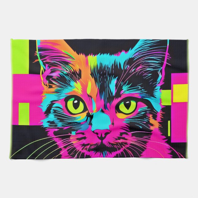 Cyberpunk Kattunge Art Kökshandduk (Horisontell)