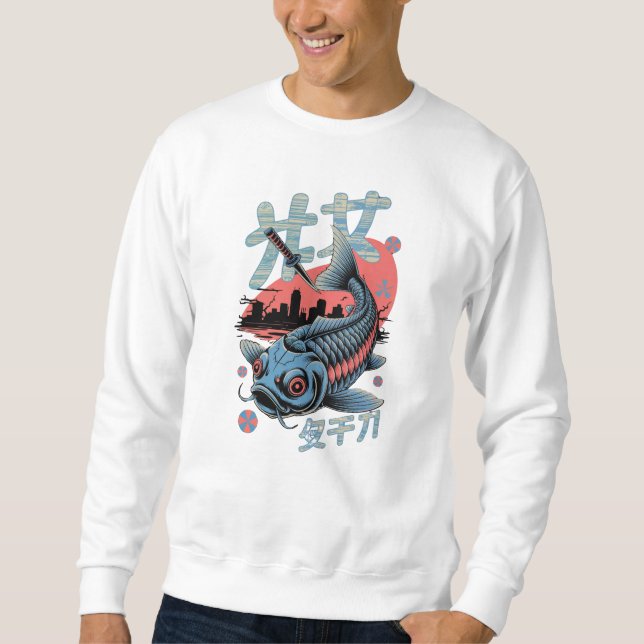 Cyberpunk Koi - Futuristiska Japansk fisk Lång Ärmad Tröja (Framsida)