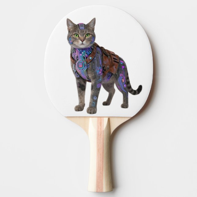 Cyberpunk Kretskat – Neon Teknologisk Beast Pingisracket (Framsidan)