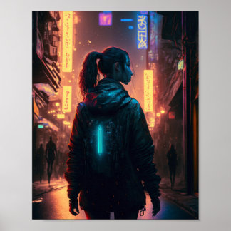 Cyberpunk kvinna i staden poster