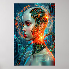 Cyberpunk Kvinnlig Cyborg Neon Sci-Fi Teknik Konst Poster