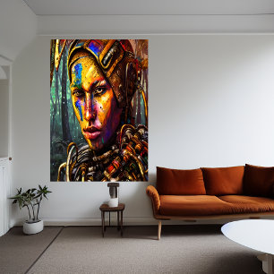 Cyberpunk, kvinnlig krigare AI Art Poster