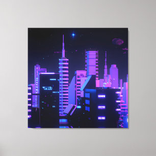 Cyberpunk lila City AI art canvas