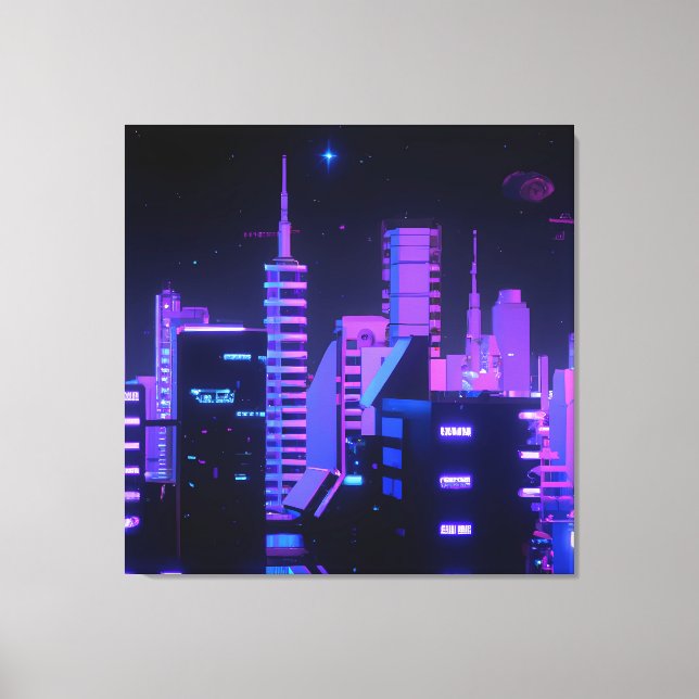 Cyberpunk lila City AI art canvas (Framsida)
