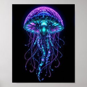Cyberpunk maneter – neonglödande djuphav poster