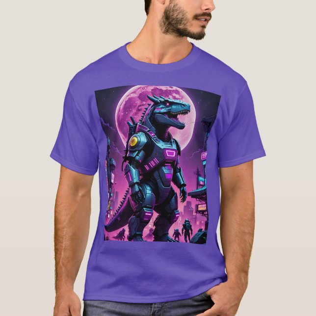 Cyberpunk Mecha Dino Moonlight Tee (Framsida)