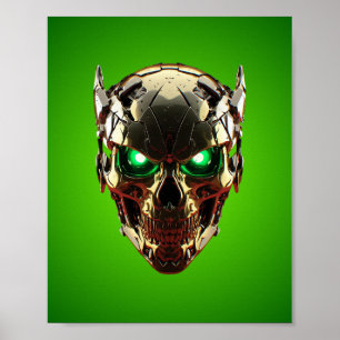 Cyberpunk Mecha Skalle Grön Neon Spelplanschs Poster