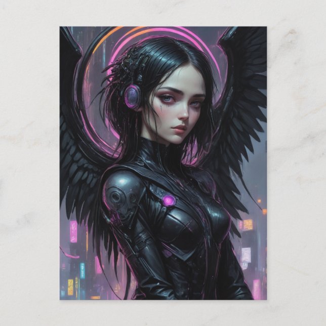 Cyberpunk Mörk Angel Fantasy Vykort (Framsida)