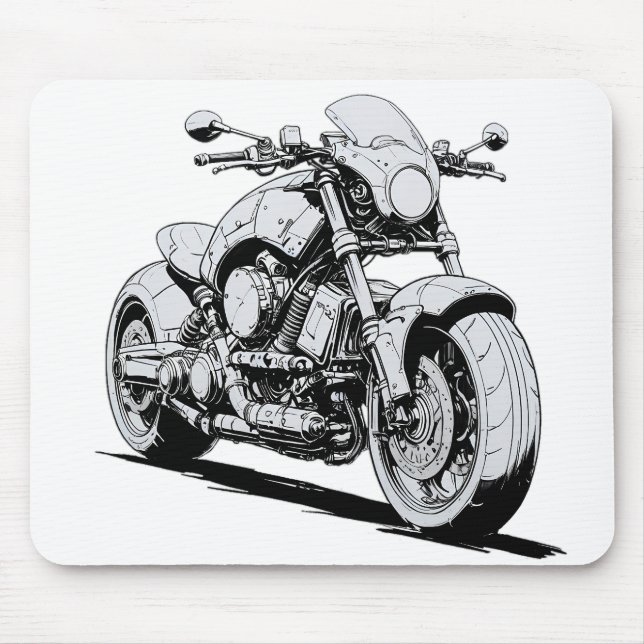 Cyberpunk Motorcykel Bläck Teckning Mousepad Musmatta (Framsidan)