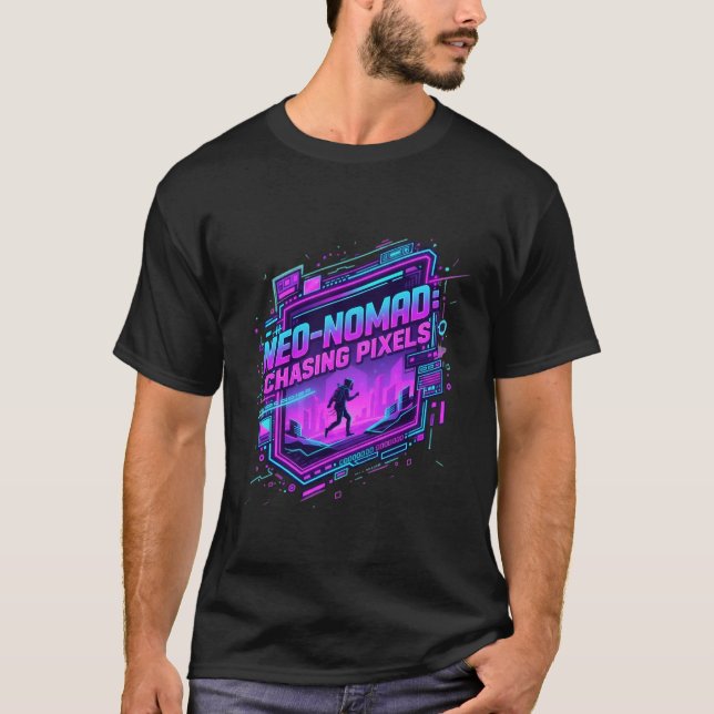  ​Cyberpunk Neo-Nomad Synthwave Art - Retro Future T Shirt (Framsida)