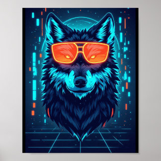Cyberpunk Neon Alpha Varg Porträtt Gaming Väggkons Poster