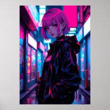 Cyberpunk Neon Anime Allé Flicka