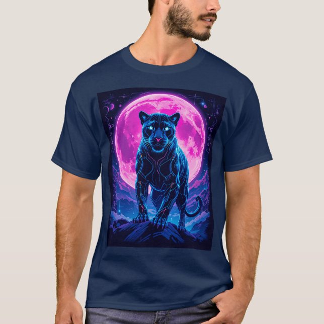 Cyberpunk Neon Black Panther T Shirt (Framsida)
