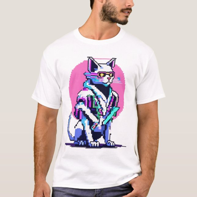 Cyberpunk Neon Cat Blade Master T Shirt (Framsida)