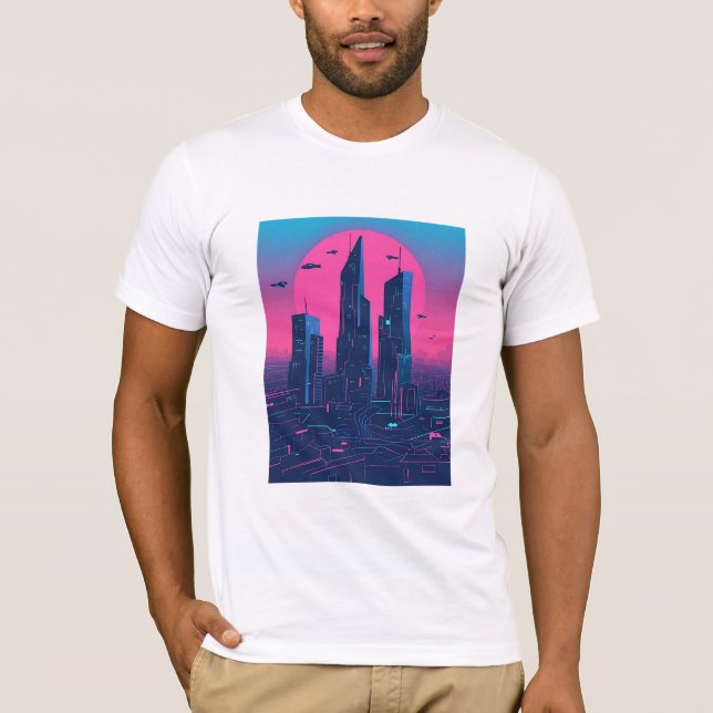Cyberpunk Neon City Aesthetic for Sci-Fi and Tech T Shirt (Framsida)