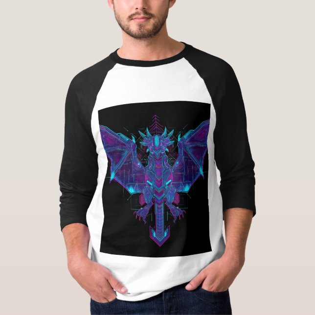 Cyberpunk Neon Dragon - Futuristiska Geometric Str T Shirt (Framsida)