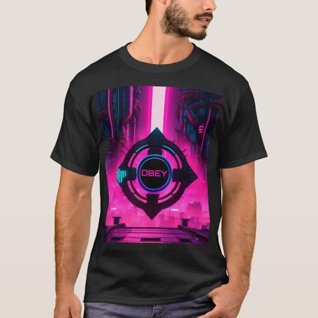Cyberpunk Neon Dystopisk Sci-Fi Stad T Shirt (Framsida)