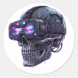 Cyberpunk Neon Glitch VR Dödskalle Gamer Grafik Runt Klistermärke