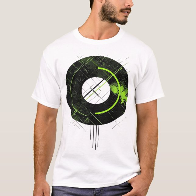 Cyberpunk Neon Grön Geometrisk Glitch Techwear T Shirt (Framsida)