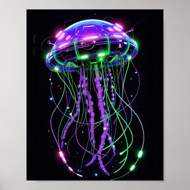 Cyberpunk Neon Jellyfish art Poster (Framsidan)