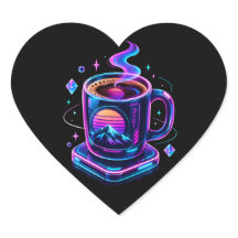 Cyberpunk Neon Kaffe Kopp Estetik Rund Klistermärk