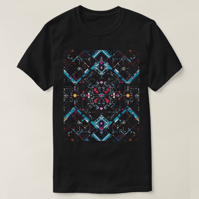 Cyberpunk Neon Kretslopp Abstrakt Geometrisk Techn T Shirt (Design framsida)