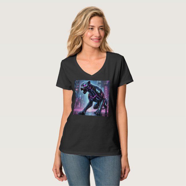 Cyberpunk Neon Panther Tee T-Shirt Design (Hel framsida)