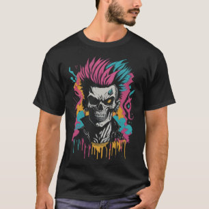 Cyberpunk Neon Punk Rock Mohawk Dödskalle Målarfär T Shirt