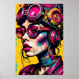 Cyberpunk Neon Rebel - Futuristiska Streetwear Art Poster