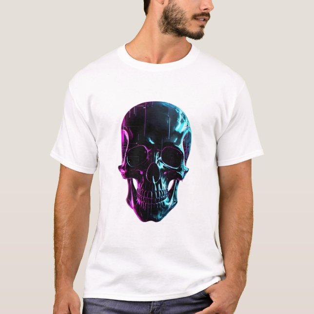 Cyberpunk Neon Skull T Shirt (Framsida)