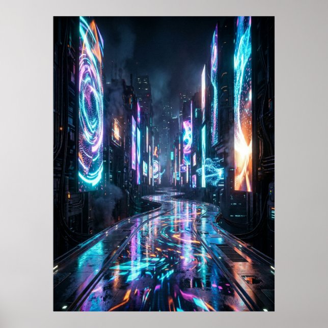 Cyberpunk Neon Stad Framtidens Gata Poster (Framsidan)