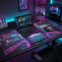 Cyberpunk Neon Stad Natt Estetik Gaming