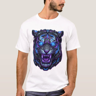 Cyberpunk Neon Tiger Huvud Cyborg Mech Robot Odjur T Shirt