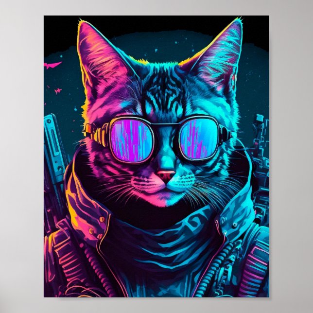 Cyberpunk neon twilight cat poster (Framsidan)