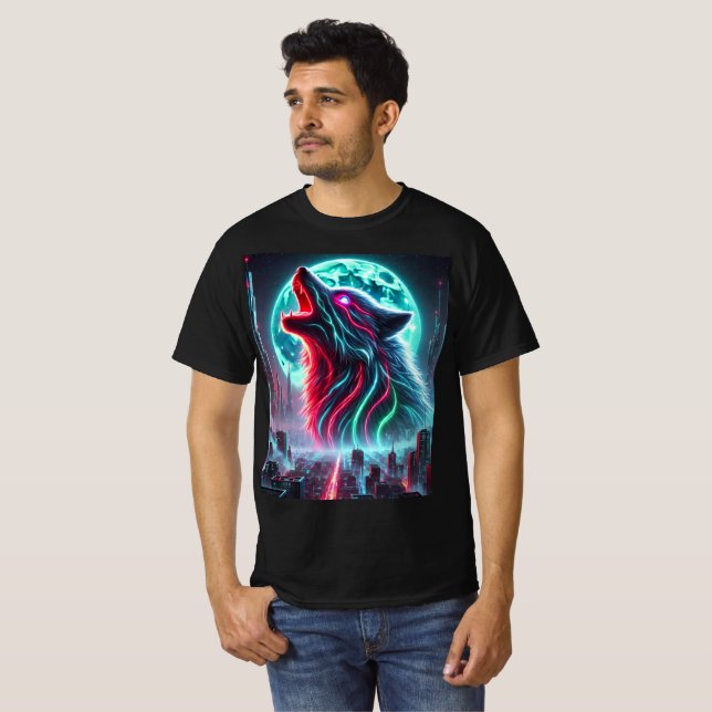Cyberpunk Neon Varg T-Shirt Design. (Hel framsida)