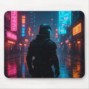 Cyberpunk Neon Warrior Mousepad - Futuristiska Sci Musmatta