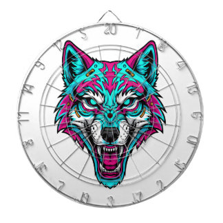 Cyberpunk Neon Wolf - Synthwave Robotic Animal Darttavla