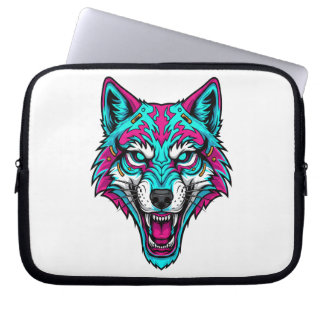 Cyberpunk Neon Wolf - Synthwave Robotic Animal Laptop Fodral