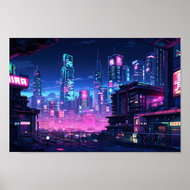 Cyberpunk Night City Rooftop Poster (Framsidan)