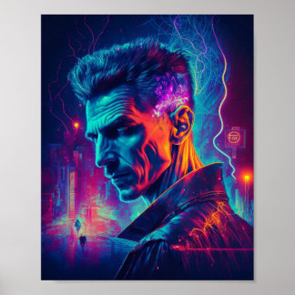 Cyberpunk Nikola Tesla i staden Poster