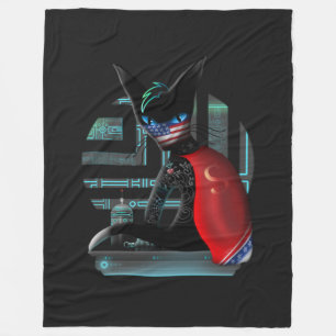 Cyberpunk Ninja Black Cat Fleecefilt