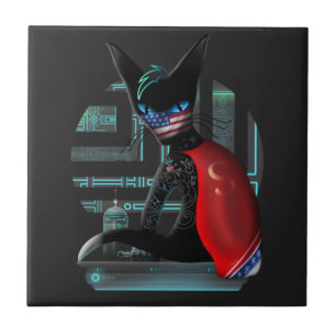 Cyberpunk Ninja Black Cat Kakelplatta