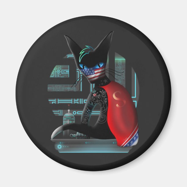 Cyberpunk Ninja Black Cat Magnet (Framsidan)