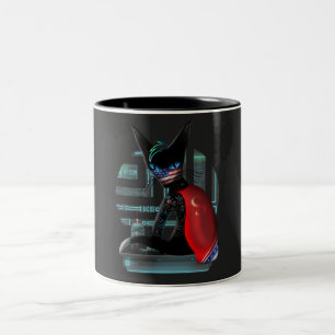 Cyberpunk Ninja Black Cat Två-Tonad Mugg