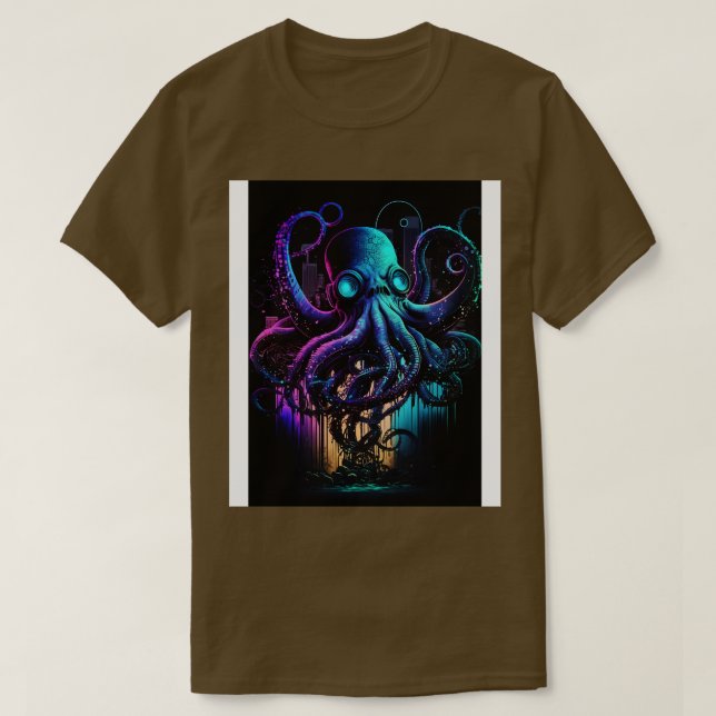 Cyberpunk Octopus Abstrakt Animal Sea CreatArt T Shirt (Design framsida)