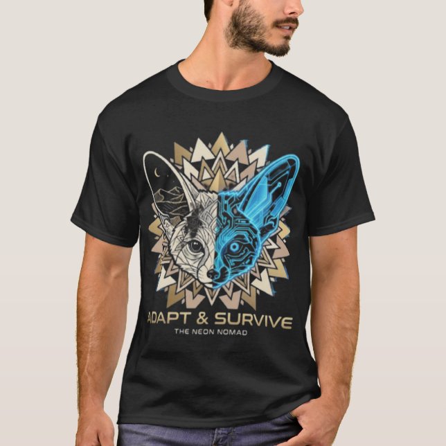 Cyberpunk Ökenräv Geometrisk T Shirt (Framsida)