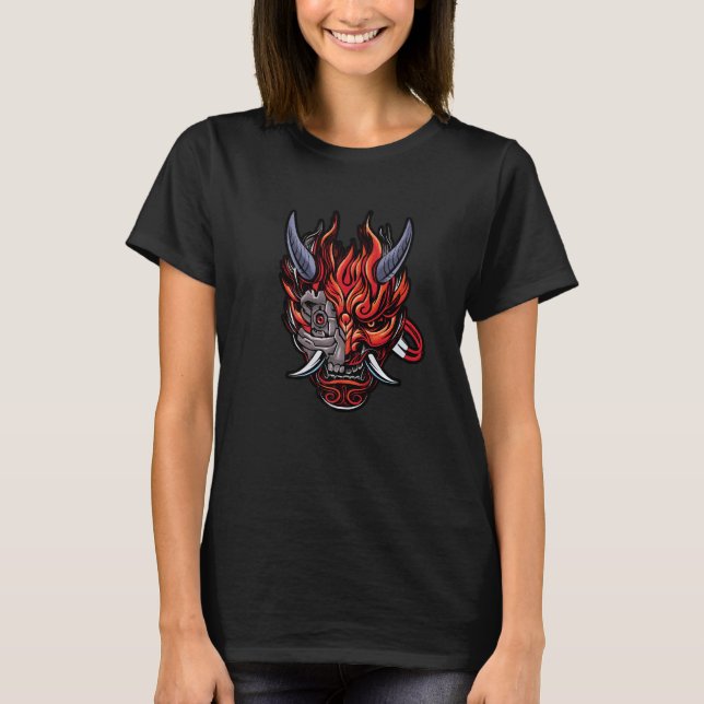 Cyberpunk Oni Demon Japansk Djävulen 1 T Shirt (Framsida)