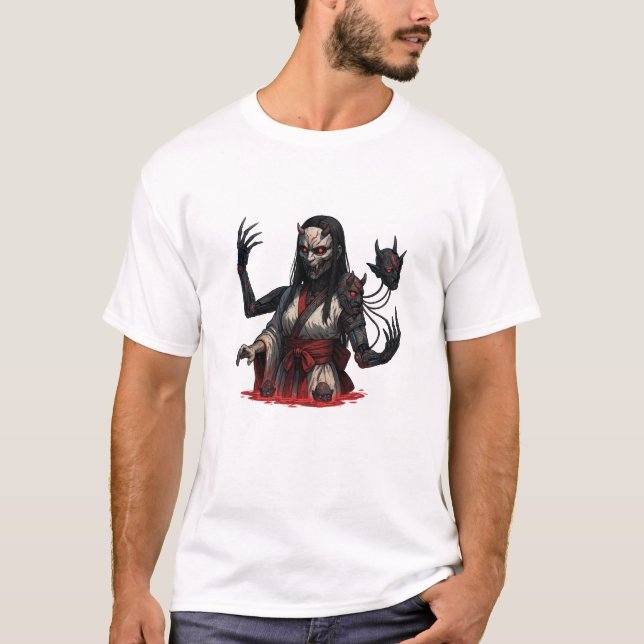 Cyberpunk Oni Girl – Robotic Limbs T Shirt (Framsida)